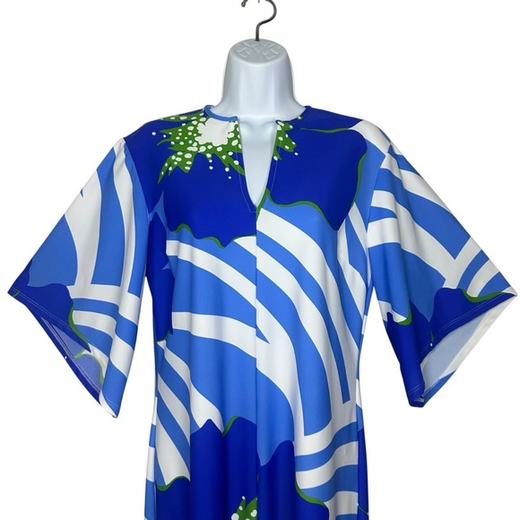 Jude Connally Ruby Dress Small Blue Floral V-Neck Flare Sleeve Midi USA Resort - Picture 3 of 11